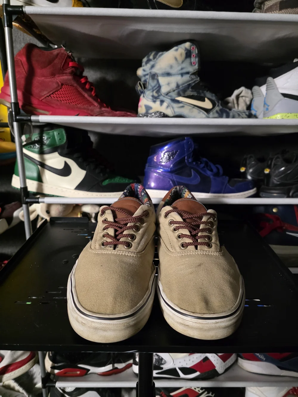 🔥 Vans Men Woven Beige Canvas Low-Top Slip-Ons with Brown Size 12  Accents